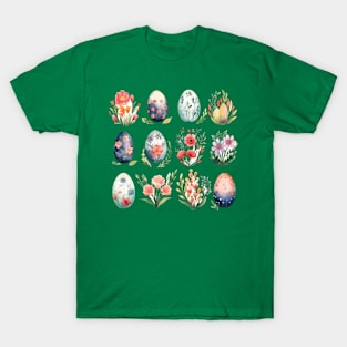 Easter Watercolor Eggs Flowers T-Shirt